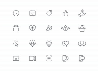 Marketing, event, benefits icon set. editable stroke vector illustration