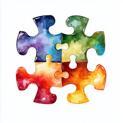 Obraz premium Colorful watercolor puzzle pieces on white background