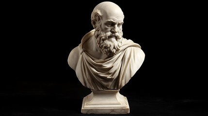 Bust of an ancient philosopher in marble with deep contemplative expression