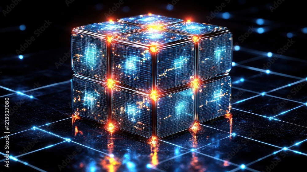Canvas Prints luminous cube network: abstract digital art