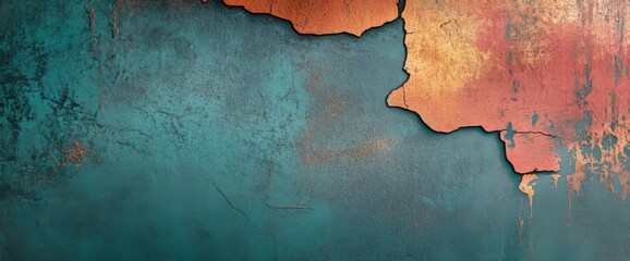 Textured background featuring cracked teal and copper paint on distressed metal surface