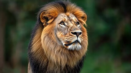 Fototapeta premium Majestic Male Lion Portrait: A Close-Up of a Powerful Wild Cat in its Natural Habitat