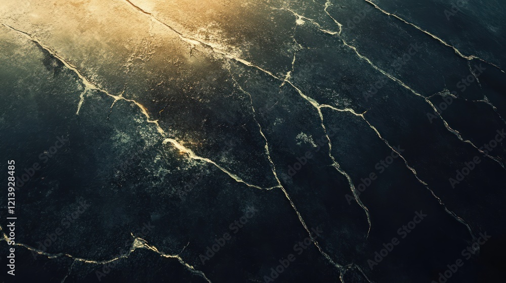 Poster dark ice surface with cracks and light reflections