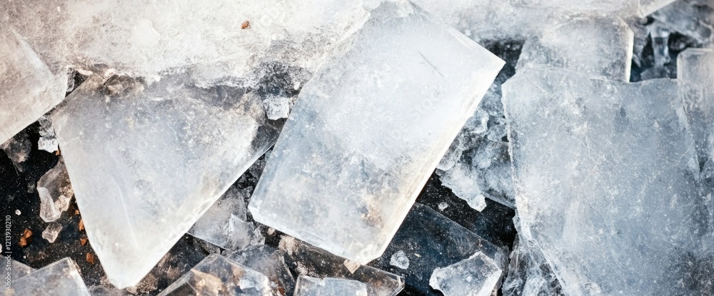 Poster abstract close-up of ice crystal texture with sharp edges and bright reflections in white and light 