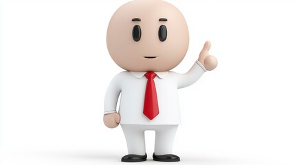 Fototapeta premium A cartoon character in a white shirt and red tie, smiling and raising a finger as if to make a point or offer advice.