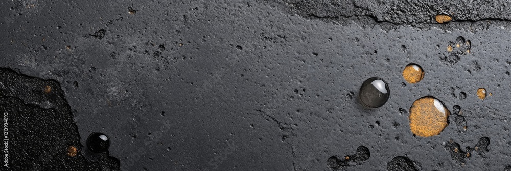 Poster surface with dark liquid creating a smooth, glossy texture and reflecting light in an abstract displ