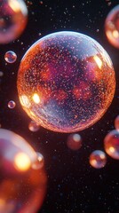 Naklejka premium Luminous Spheres in Cosmic Dark Space: An Abstract Digital Illustration