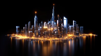 Futuristic city skyline illuminated at night