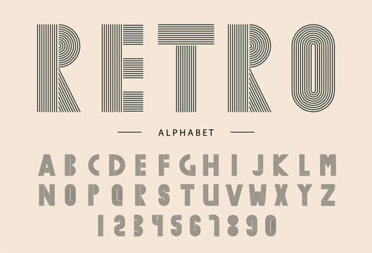 Retro stripe alphabet in 70s style