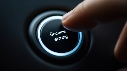 Glowing "Become strong" button in minimalist setting. Ideal for personal development, fitness motivation, and mental strength concepts.