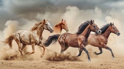 Wild horses galloping desert dust storm