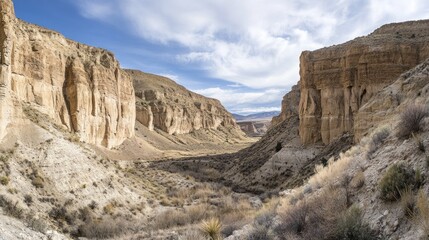 Fototapeta premium Arid Canyon Walls Rise High Under Blue Sky