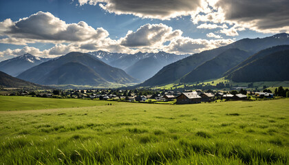 Naklejka premium Scenic Mountain Village Landscape