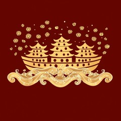 Golden Junks at Sea with Blossom