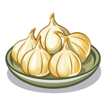 garlic bulbs on plate, cartoon style clip art preview