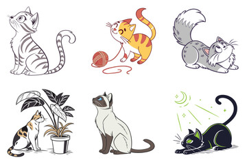 Adorable Vector, flat design Cat Illustrations – Playful, Cute, and Stylish Designs on a white background