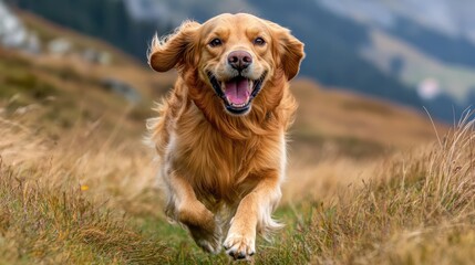 Happy Dog Running Through a Colorful Meadow