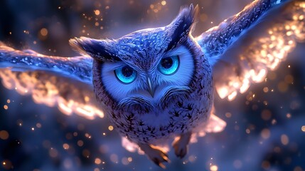 Mesmerizing Animated Owl Soaring Through Enchanting Bioluminescent Forest