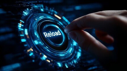 Futuristic "Reload" button with holographic interface. Ideal for technology refresh and system update themes.