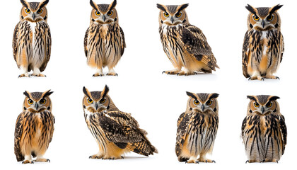 Fototapeta premium Collage with photos of beautiful eagle owl on white background