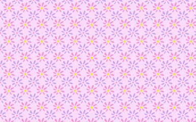 Cute seamless pattern with pink and purple flowers. Perfect for kids room decor, textile print, and digital design