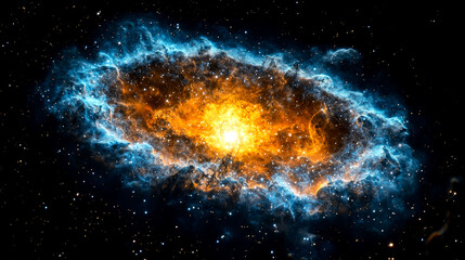 Obraz premium Cosmic Nebula: A vibrant swirl of celestial colors in the vast expanse of space. A breathtaking view of the universe's wonders.