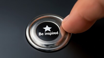 Black "Be inspired" button with star icon. Perfect for creativity and motivation themes.