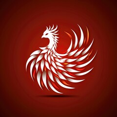 Obraz premium Stylized Phoenix Bird Logo Design - Elegant White and Red Bird Icon