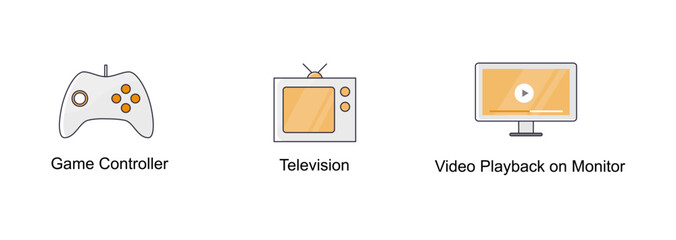 Video and Screen Entertainment. Television, Video Playback on Monitor, Game Controller
