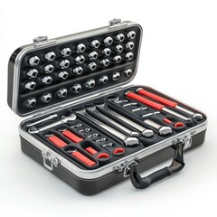 Open toolbox containing various tools and sockets