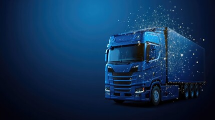 Futuristic blue truck with digital connections and sparkles