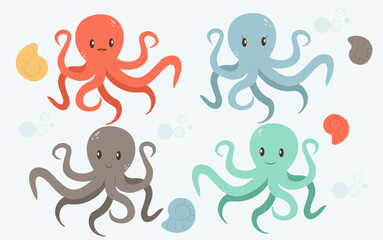 funny colorful octopuses on a light background for stickers
