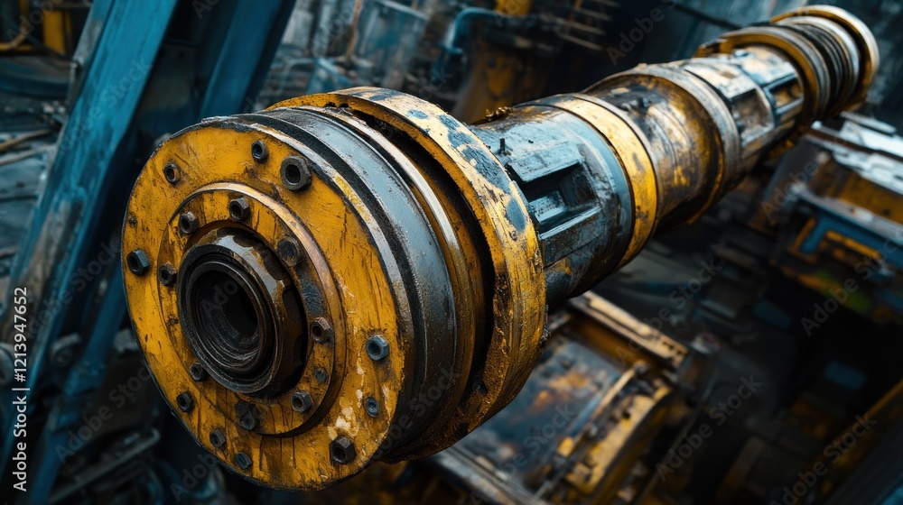 Poster rusty industrial machine component close up