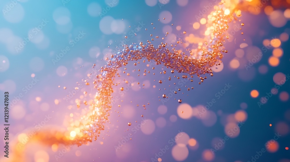 Wall mural floating dna helix of shimmering particles on a soft blue background demonstrating the concept of ge