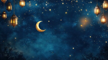 Fototapeta premium Illuminated Lanterns Hanging Underneath a Night Sky