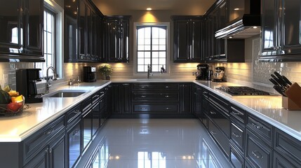 Modern kitchen design, u-shaped layout, sunlight, home decor, interior design