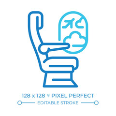 Airplane passenger seat two color line icon. In-flight comfort. Seating arrangements. Travel experience. Bicolor outline symbol. Duotone linear pictogram. Isolated illustration. Editable stroke