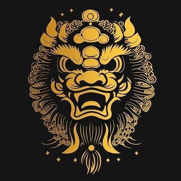 Golden Chinese Guardian Lion (Foo Dog) Design