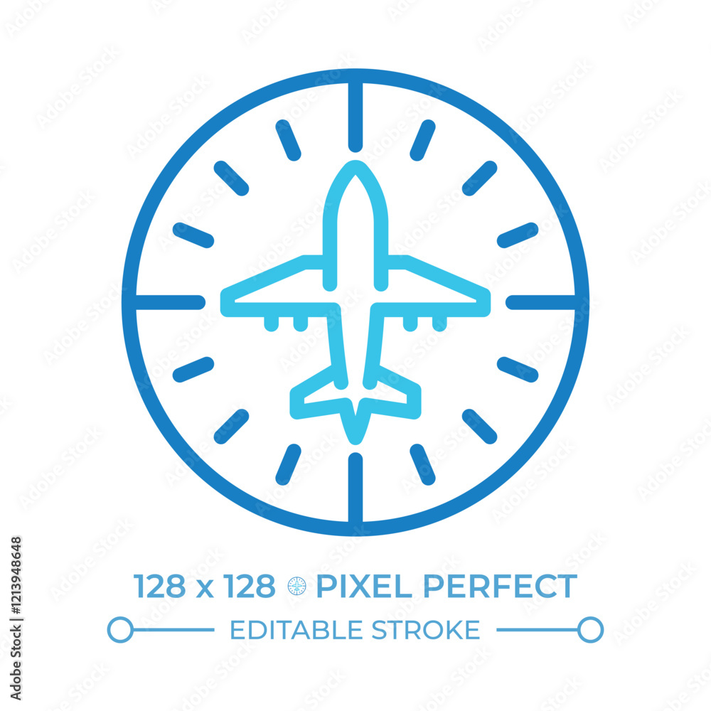 Poster heading indicator two color line icon. aviation instrument for navigation. maintain direction during