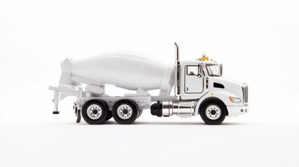 White cement mixer truck model, studio shot, isolated background, construction industry