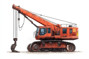 Obraz premium Crawler Crane isolated on white background. Crane icon. Heavy Machinery isolated on white. Construction Crane. Crawler Crane Design Element. Crane Vehicle Isolated for Designers. 