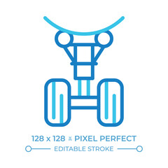 Landing gear two color line icon. Wheels and supporting structure. Takeoff, landing in aviation. Bicolor outline symbol. Duotone linear pictogram. Isolated illustration. Editable stroke