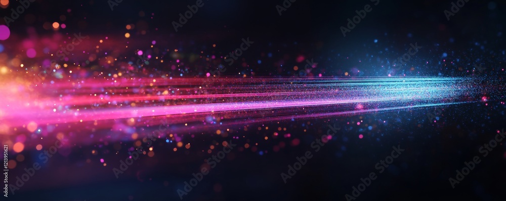 Poster abstract light rays with lens flare effect creating a dynamic glowing background filled with vibrant
