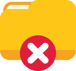 Fototapeta premium Yellow folder icon is marked for deletion with a red cross mark, representing the concept of data removal
