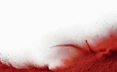 A powerful explosion captured in mid-air, with a cloud of red dust and debris erupting outwards.