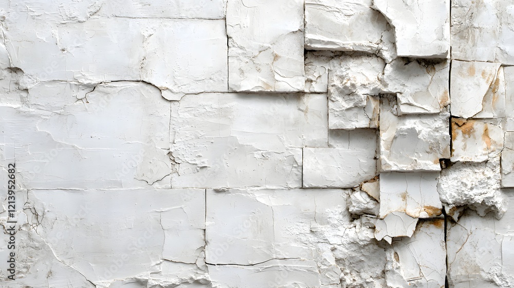 Poster abstract background texture of an old weathered and fractured white stone wall the surface has a rug