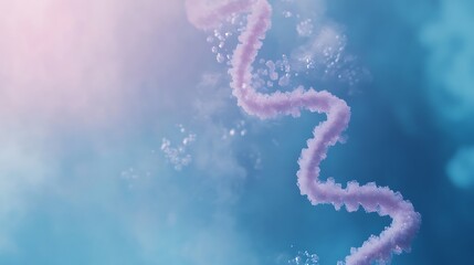 Naklejka premium Floating DNA helix formed by radiant particles on a soft blue gradient background illustrating biotechnology concepts