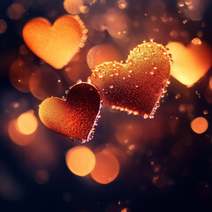 Glittering Hearts with Romantic Bokeh Background 