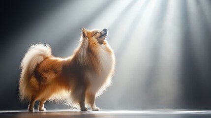 Fototapeta premium Proud Dog on Competition Stage with Studio Lighting