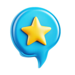 Obraz premium Blue Chat Bubble Yellow Star on transparent background.